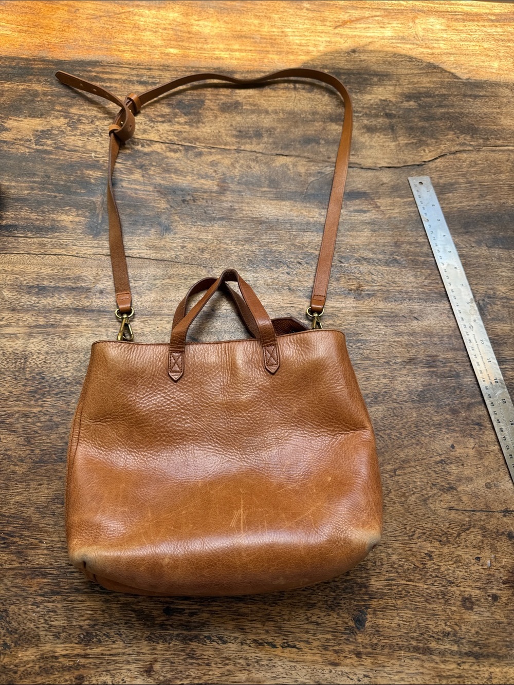 Madewell tan brown leather transport tote